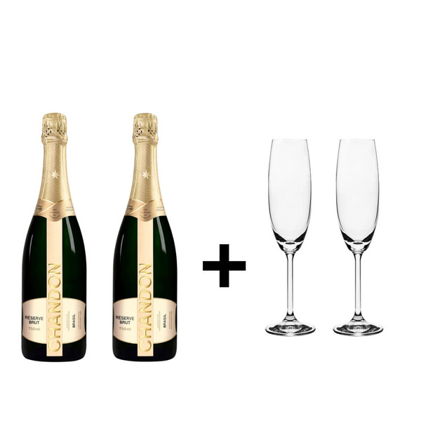 2 Espumante Chandon Réserve Brut 750ml +  2 taças sensation cristal